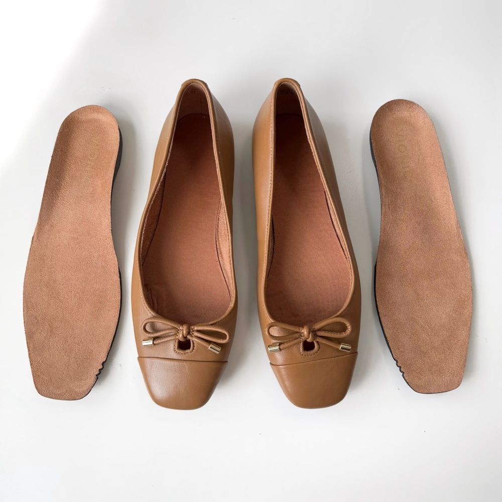 NEW Vionic Klara Camel Flats Square Toe Ballerina Flats Leather Minimal Modern - Picture 8 of 12